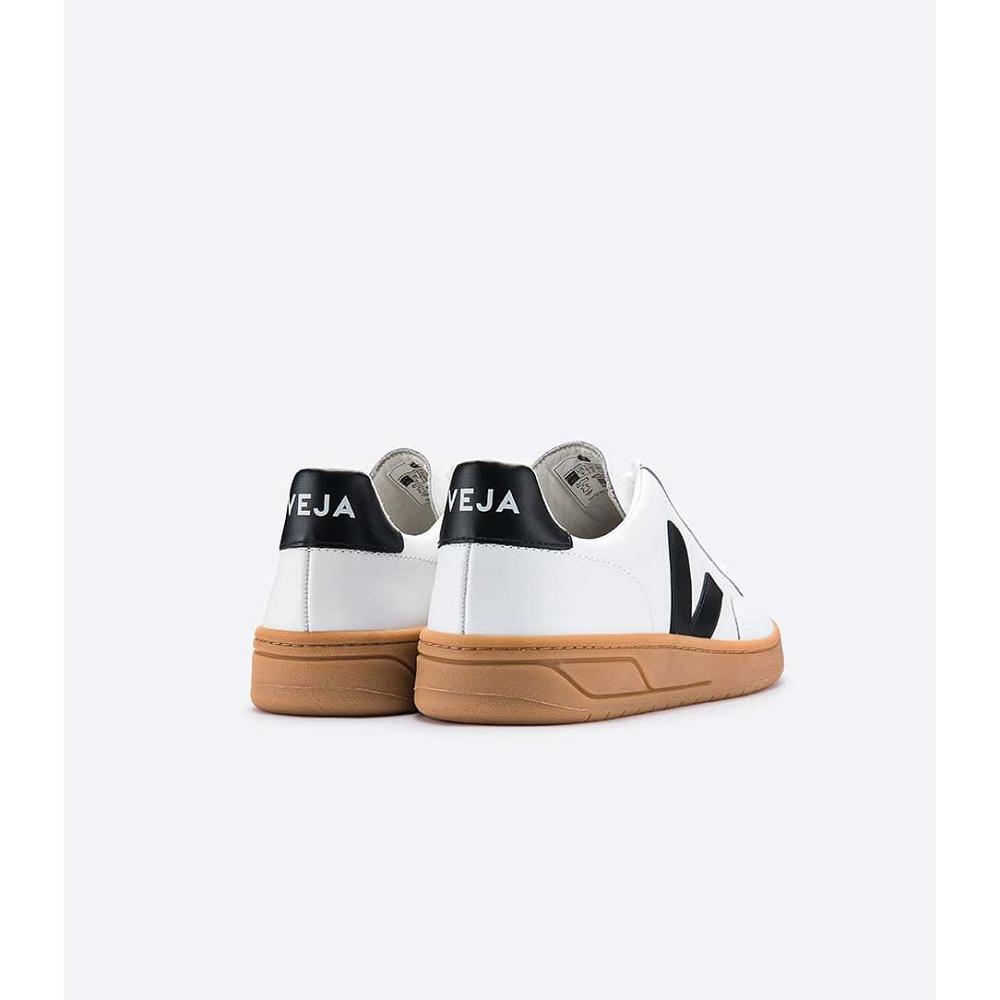 Women's Veja V-12 LEATHER Sneakers White/Black/Beige | SG 670LIS